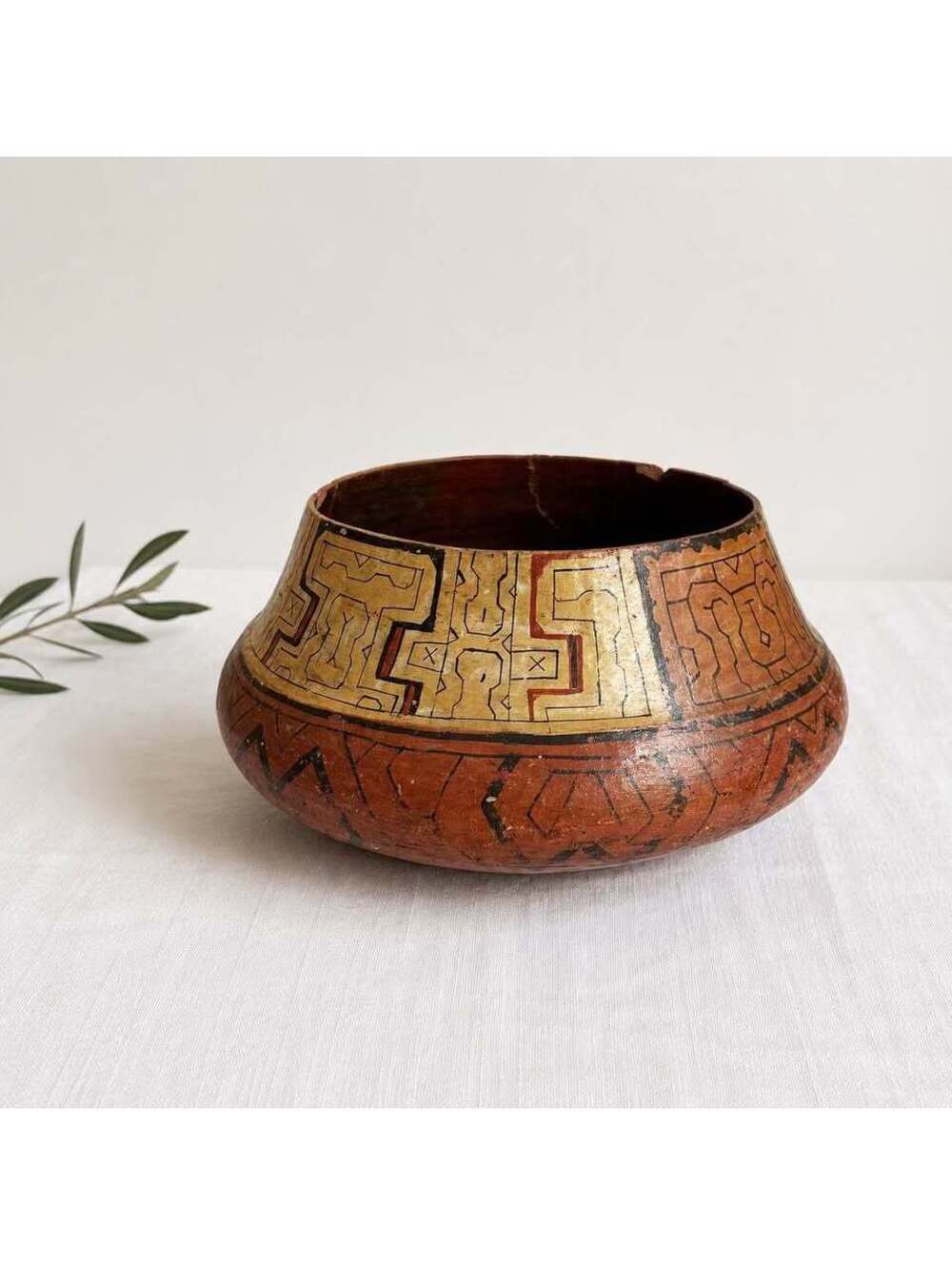 Vintage Shipibo Conibo Pottery Bowl Peru Amazon Geometric Kené Tribal Folk Art